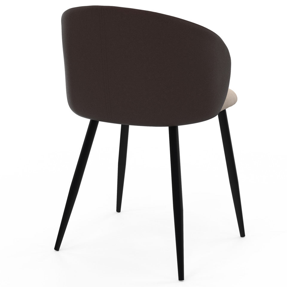 Lot de 4 chaises Léona bi-matière taupe et marron pieds métal noirs