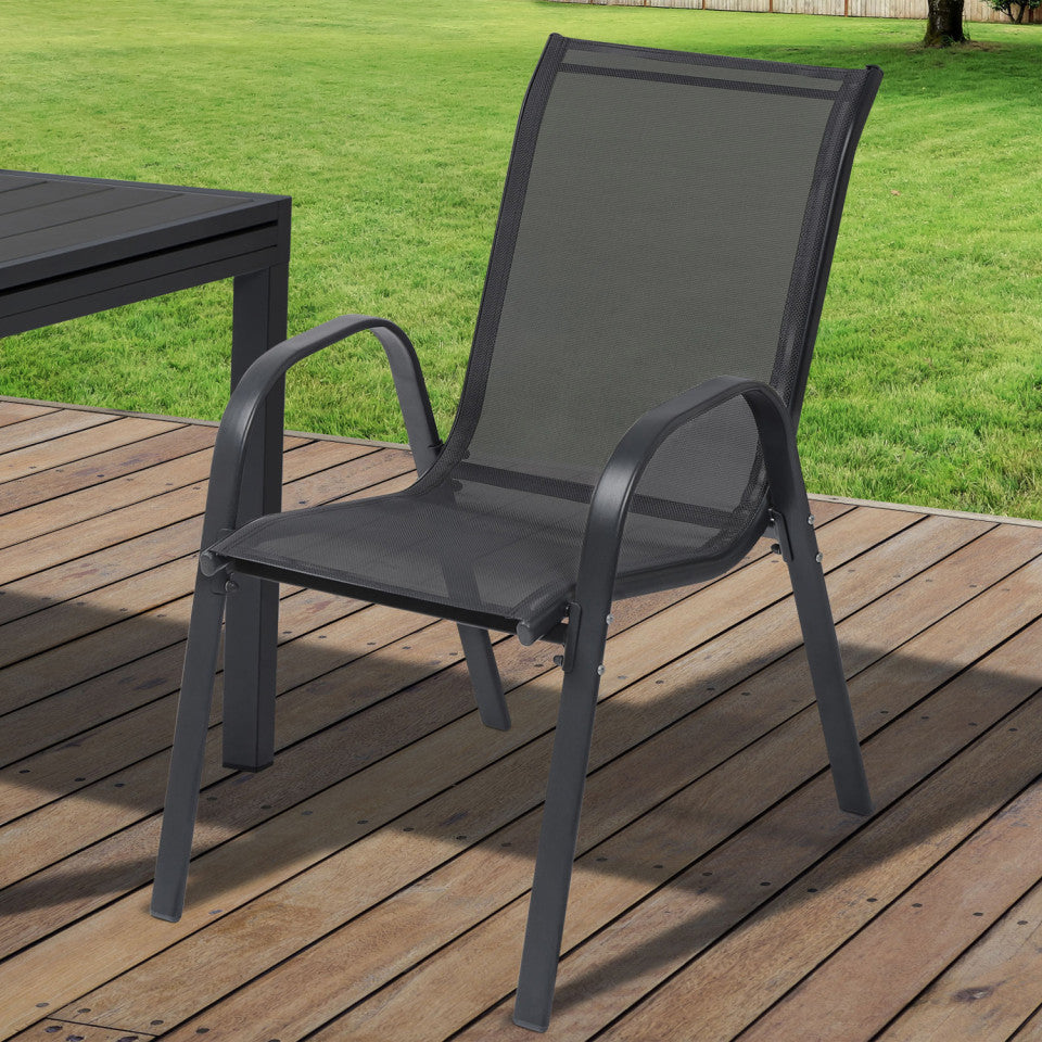 Lot de 6 chaises de jardin empilables textilène noire