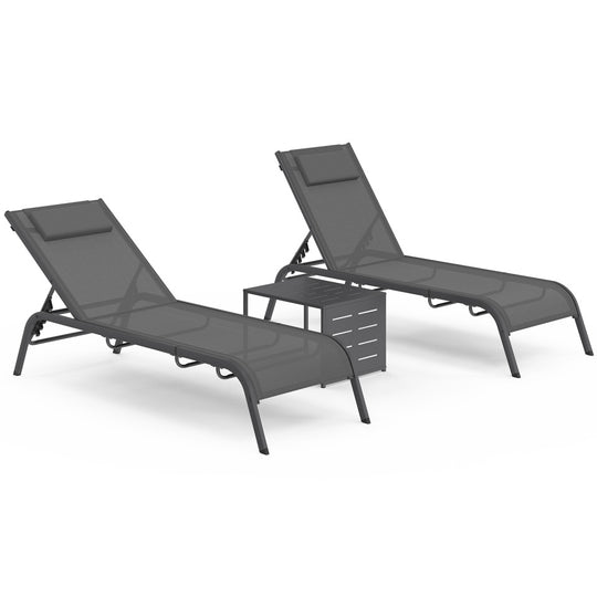 Lot de 2 Transats inclinables Mindoro 5 positions avec table d'appoint