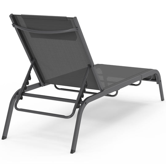 Lot de 2 Transats inclinables Mindoro 5 positions avec table d'appoint