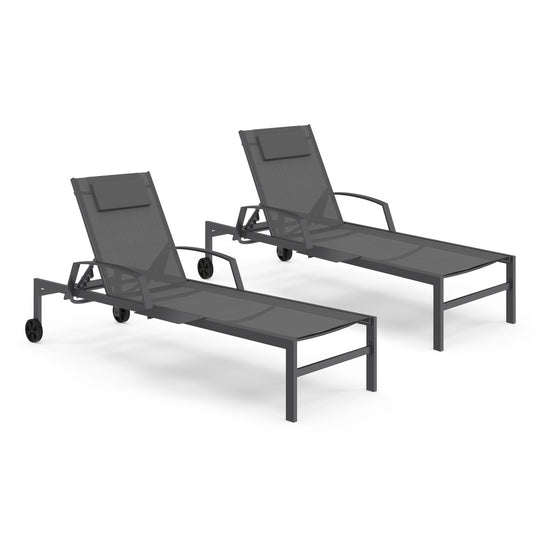 Lot de 2 Transats inclinables Bornéo 5 positions avec tablette