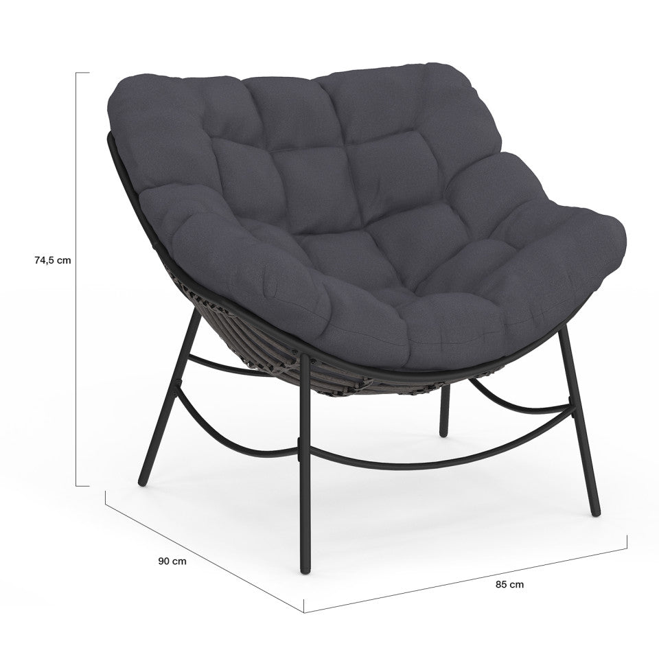 Fauteuil de jardin Lois rotin et coussin gris