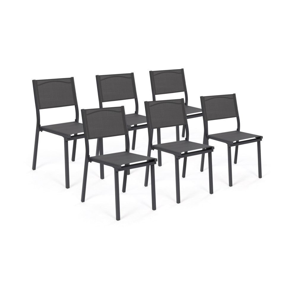 Lot de 6 chaises de jardin empilables en textilène grises