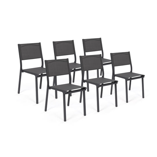 Lot de 6 chaises de jardin empilables en textilène grises