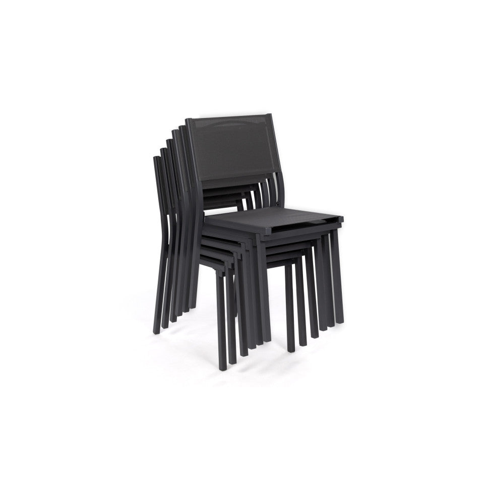 Lot de 6 chaises de jardin empilables en textilène grises