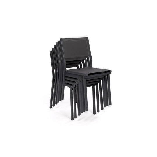 Lot de 6 chaises de jardin empilables en textilène grises