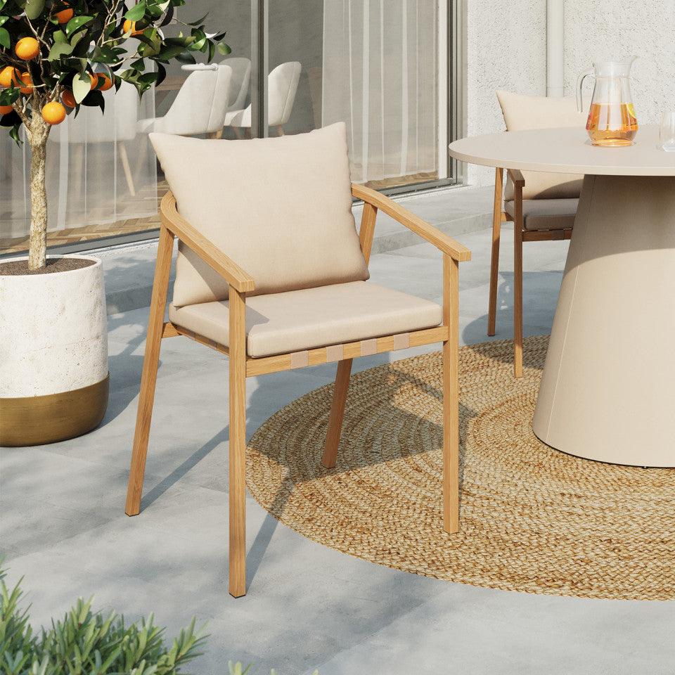 Lot de 4 chaises de jardin Paros métal effet bois et beige
