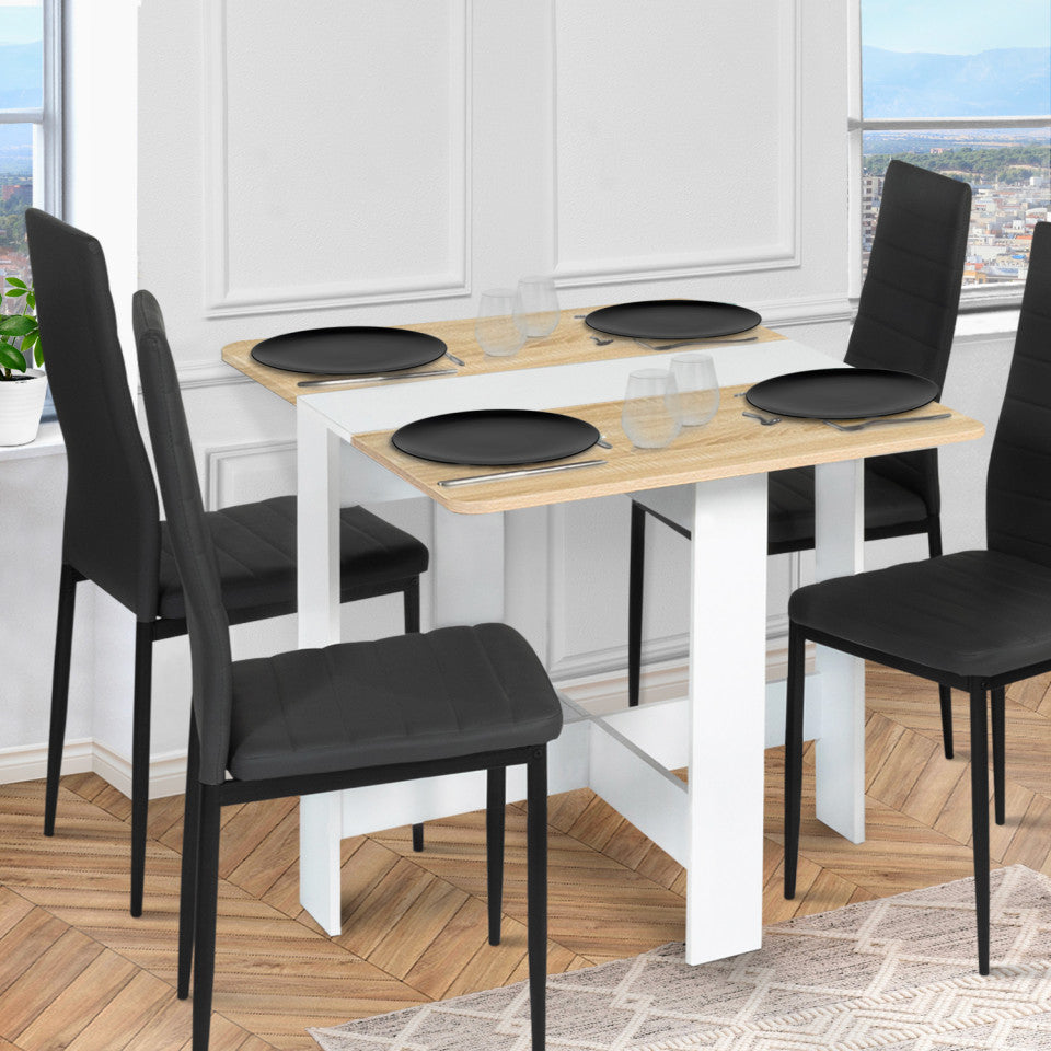 Table console pliable Andy avec rangement noir/hetre
