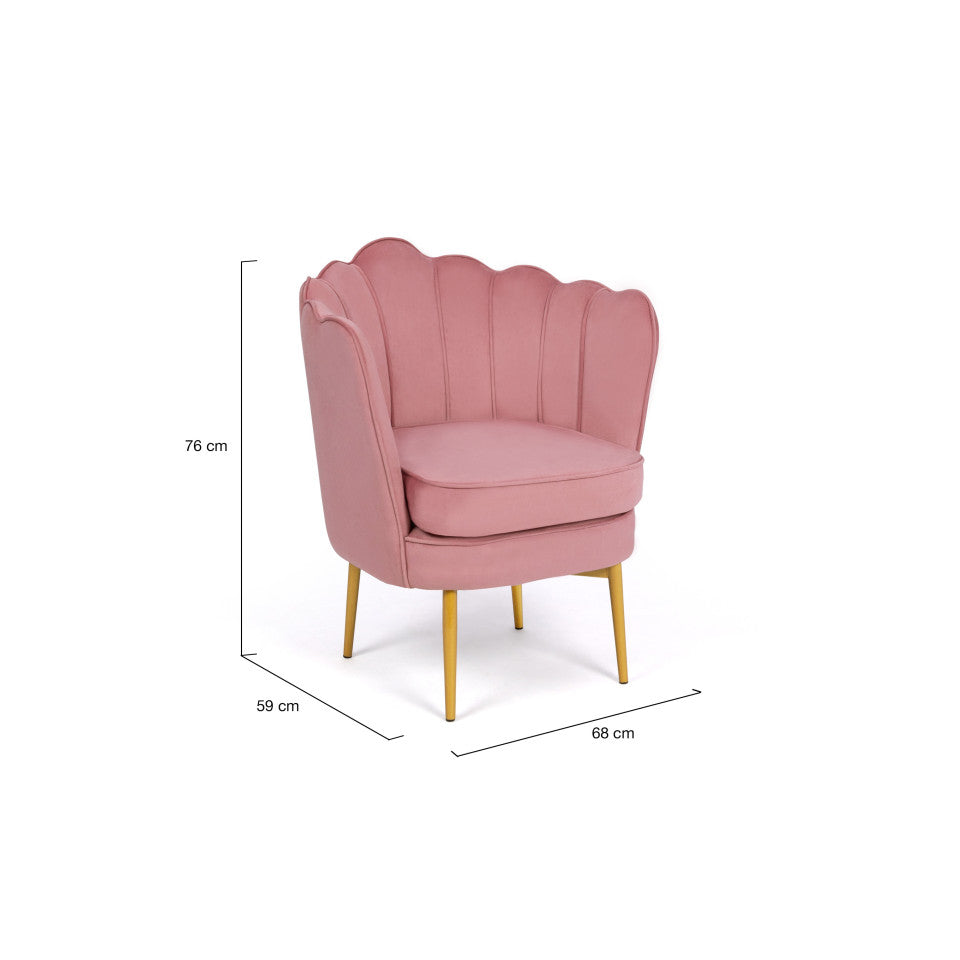 Fauteuil Arielle rose pieds dorés