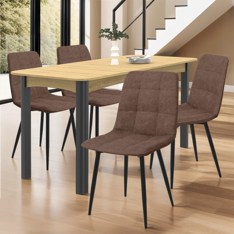 Lot de 4 chaises Linda simili cuir marron et pieds métal noirs