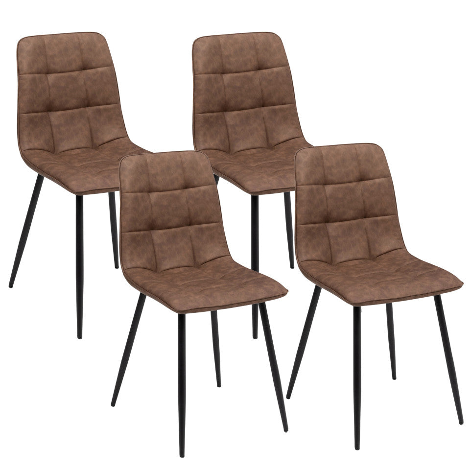 Lot de 4 chaises Linda simili cuir marron et pieds métal noirs