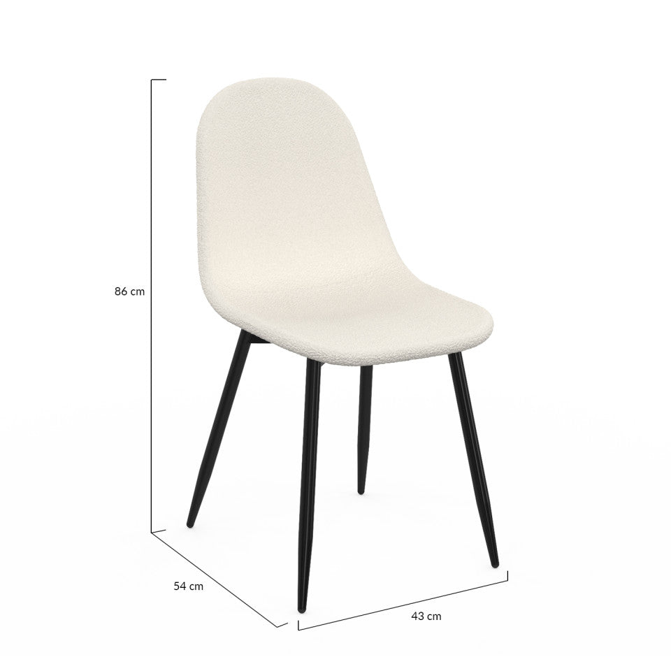 Lot de 4 chaises Sofia en bouclette Blanche et pieds métal Noirs