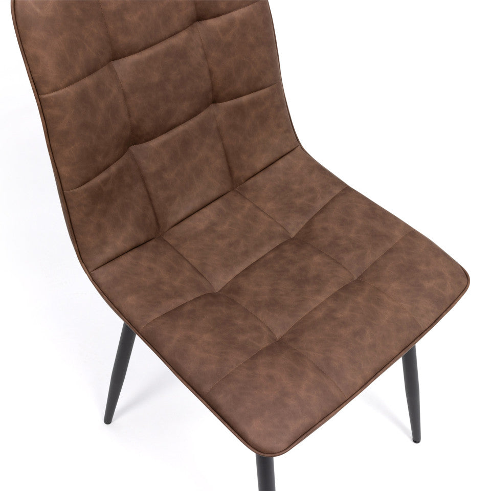 Lot de 4 chaises Linda simili cuir marron et pieds métal noirs