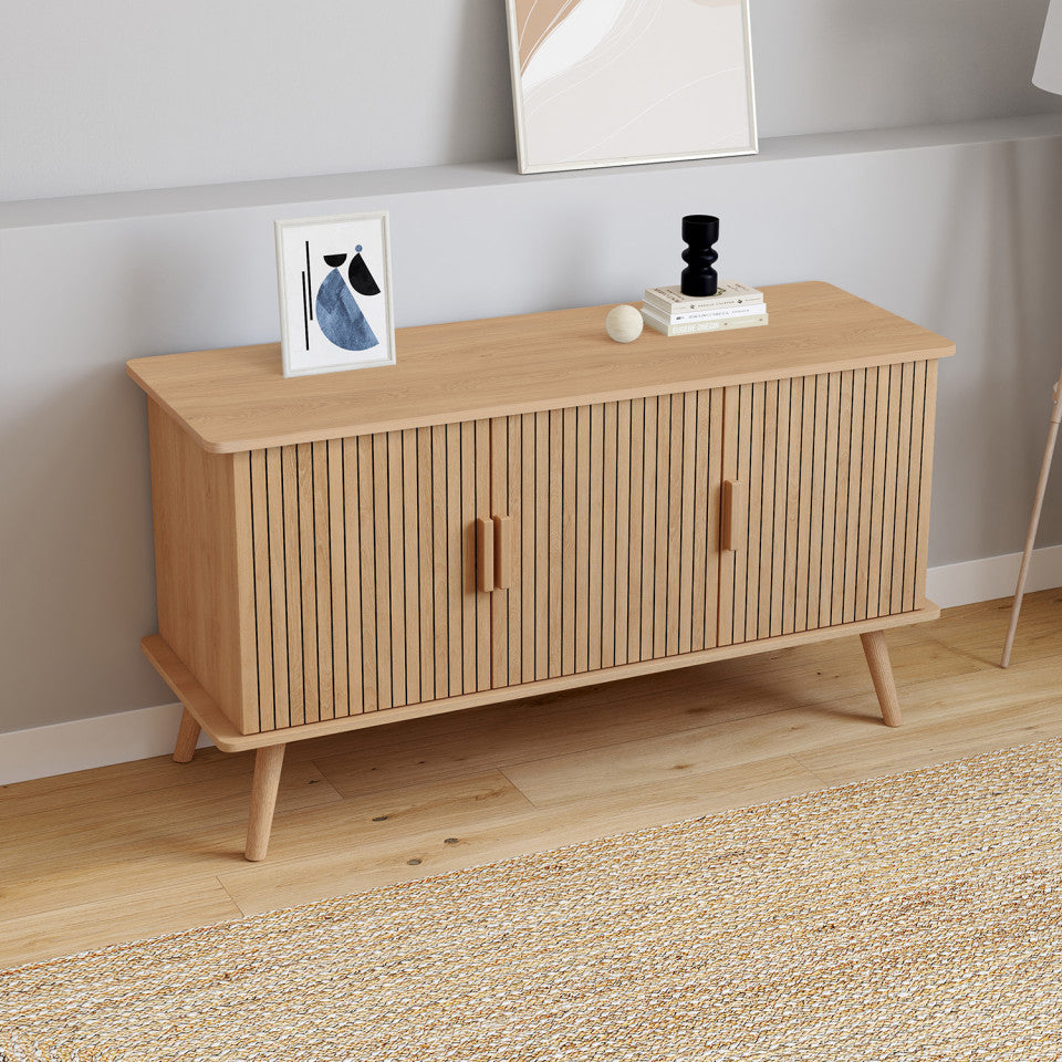Buffet FAUSTINE 3 portes effet lattes – L110 cm