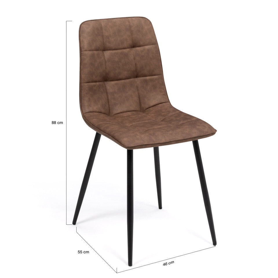 Lot de 4 chaises Linda simili cuir marron et pieds métal noirs