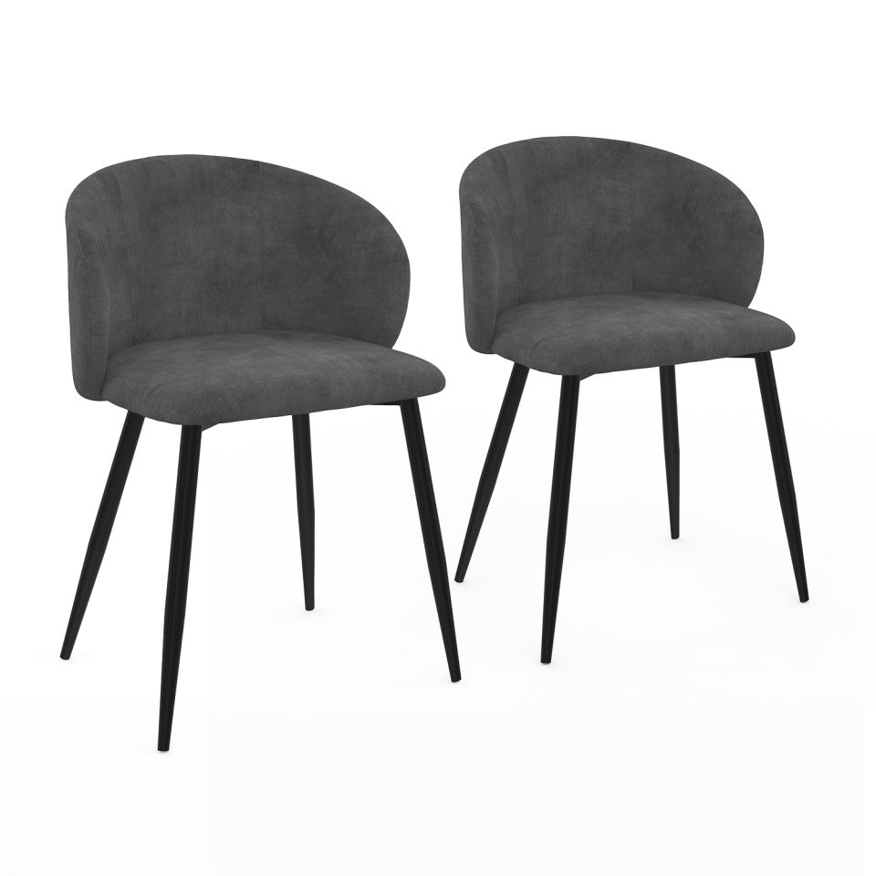 Lot de 2 chaises Léona velours Gris foncé et pieds métal