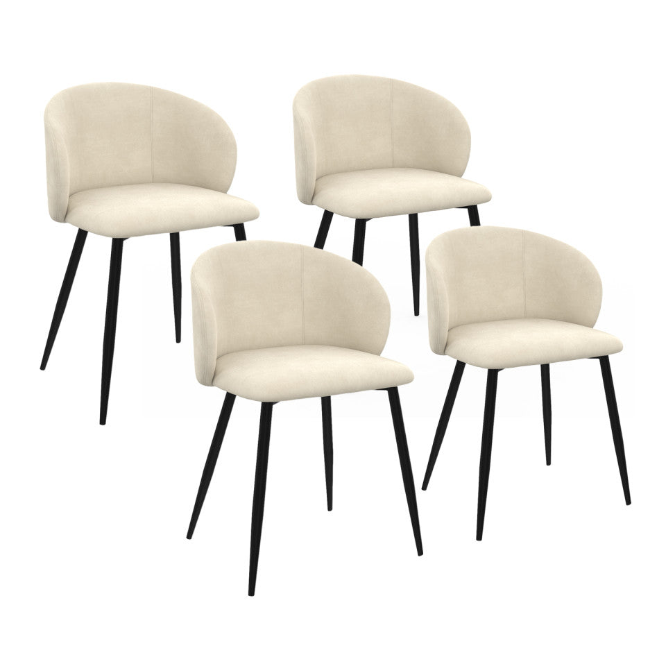 Lot de 4 chaises Léona en velours beige et pieds métal