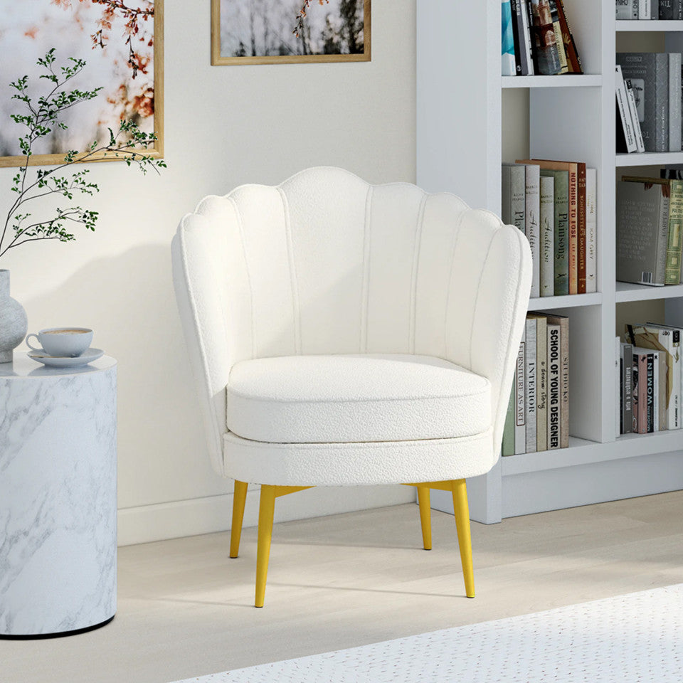 Fauteuil Arielle Blanc bouclette pieds dorés