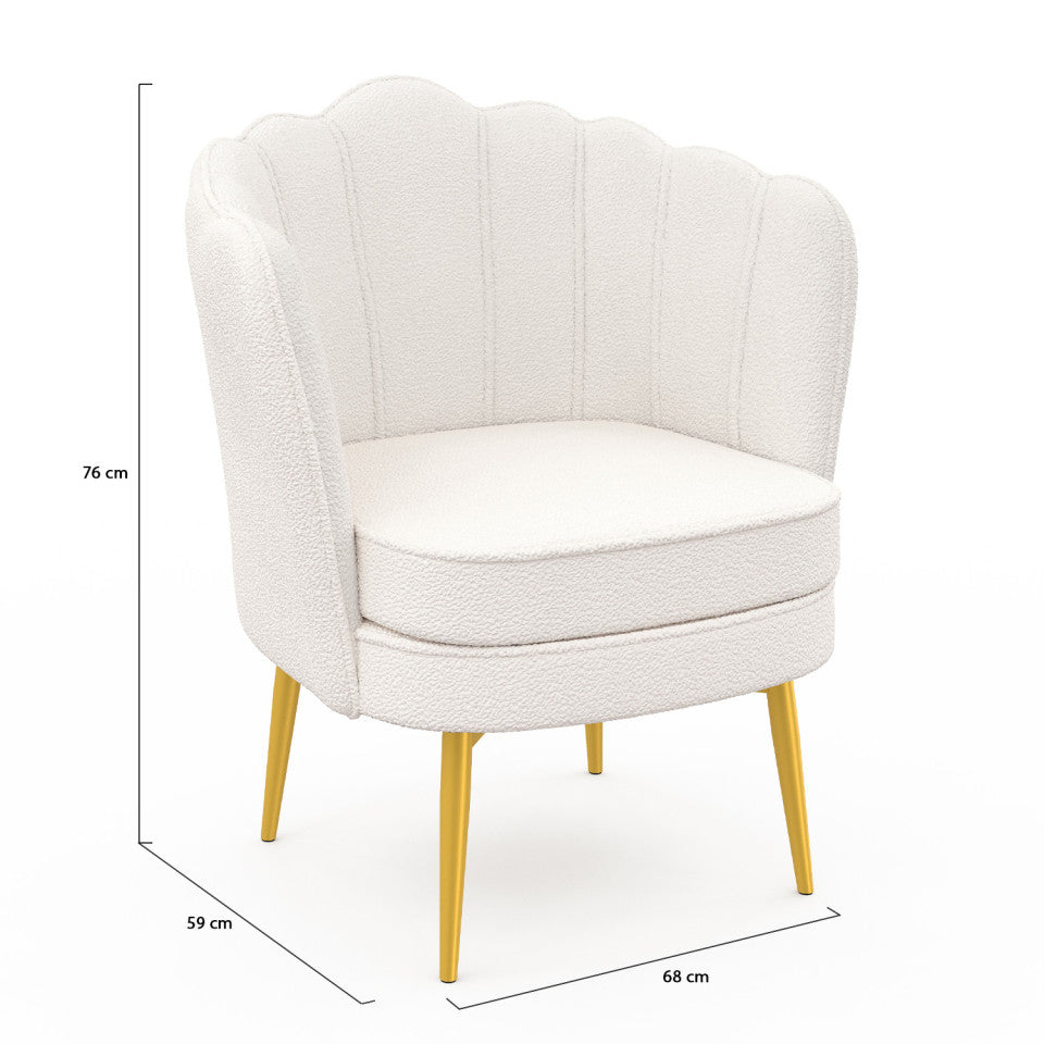 Fauteuil Arielle Blanc bouclette pieds dorés