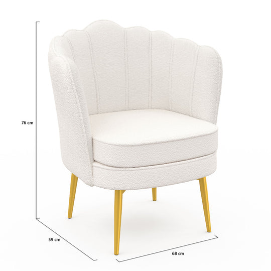Fauteuil Arielle Blanc bouclette pieds dorés