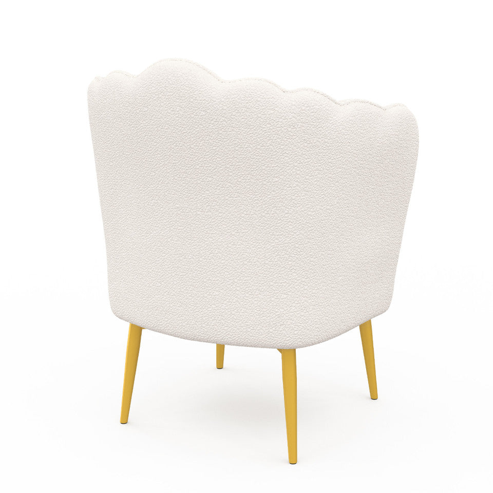 Fauteuil Arielle Blanc bouclette pieds dorés