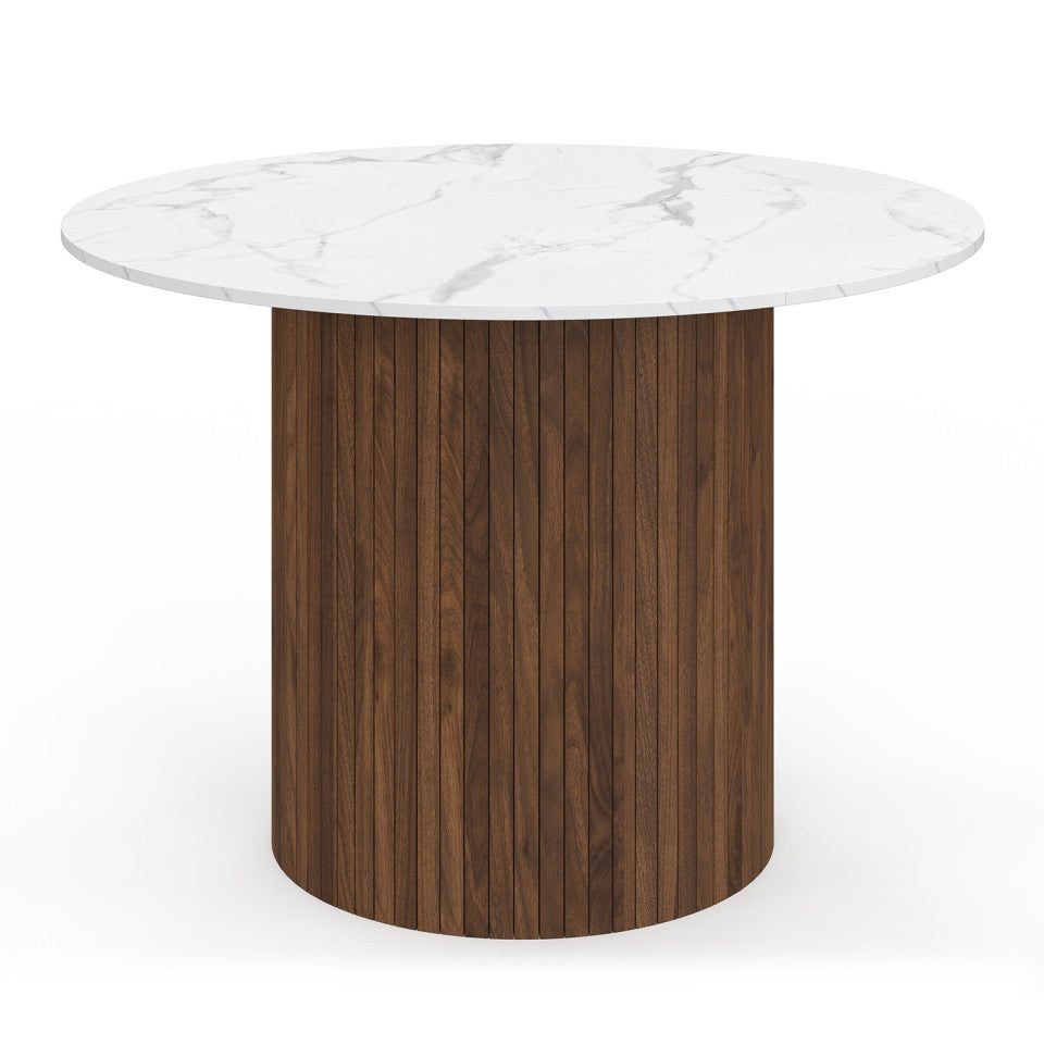 Table à manger ronde Alvar Ø110cm effet marbre et noyer