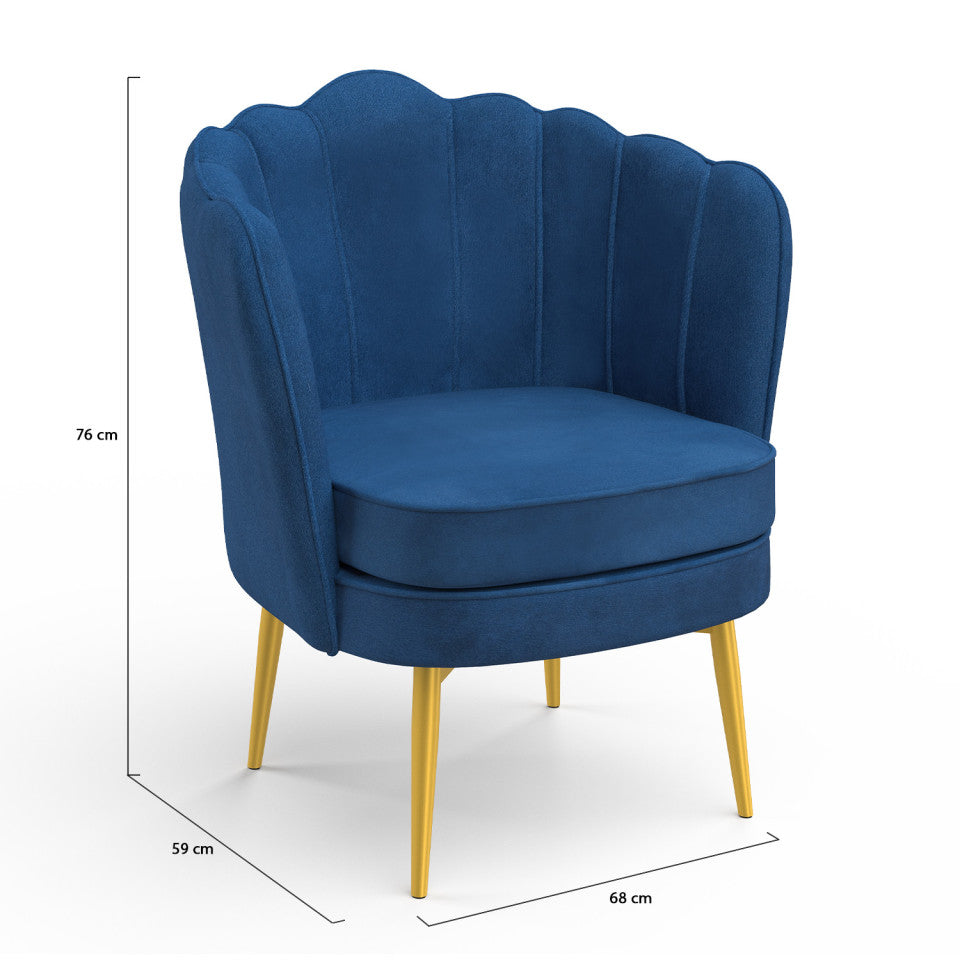 Fauteuil Arielle Bleu pieds dorés