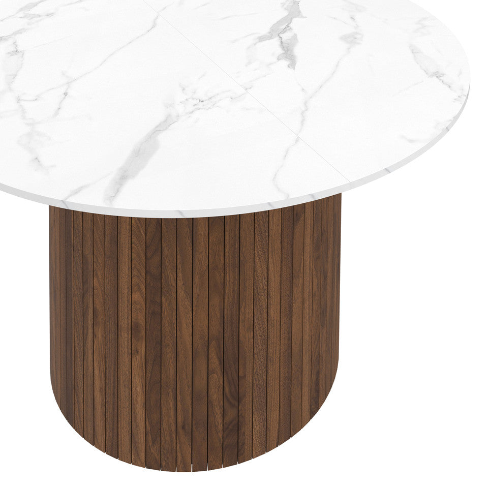 Table à manger ronde Alvar Ø110cm effet marbre et noyer