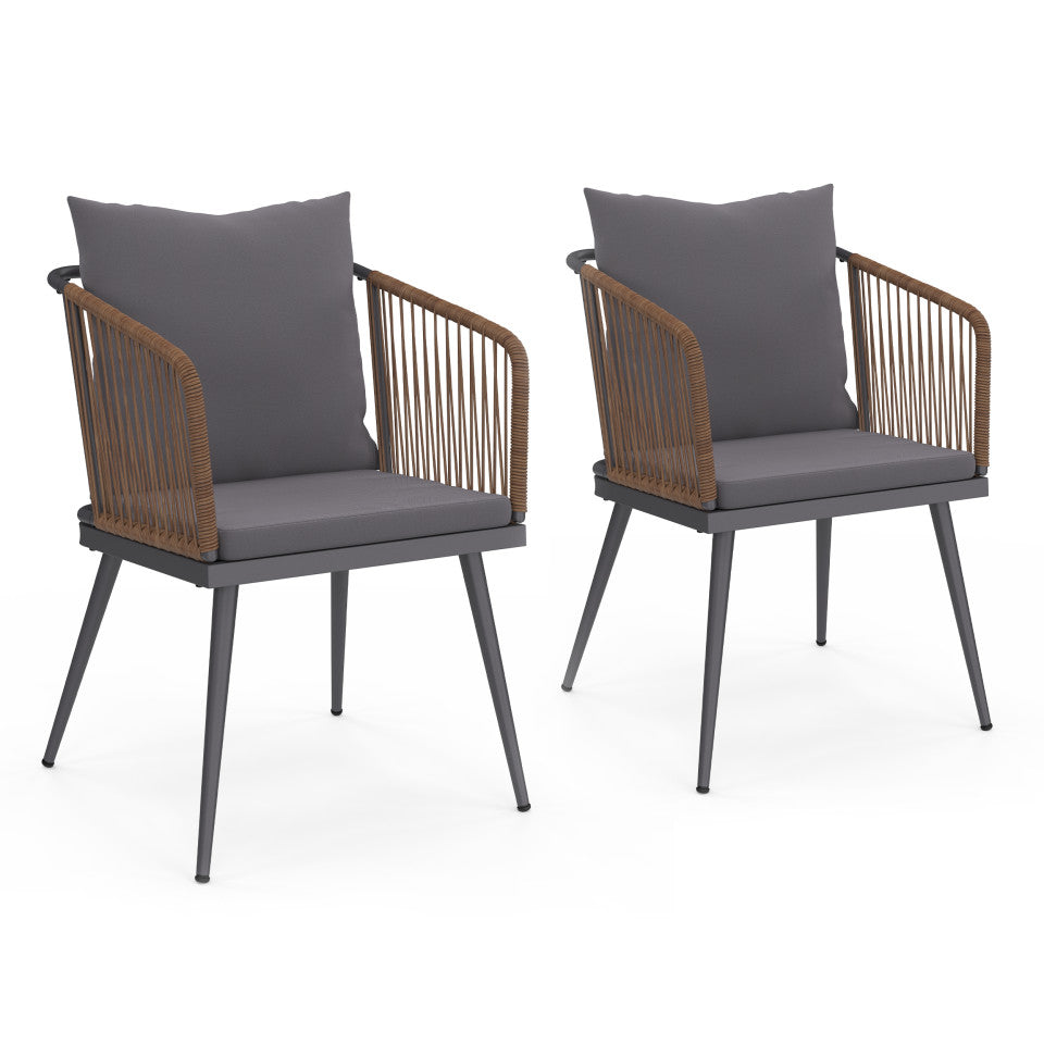 Lot de 2 chaises de jardin Florida en osier avec coussins