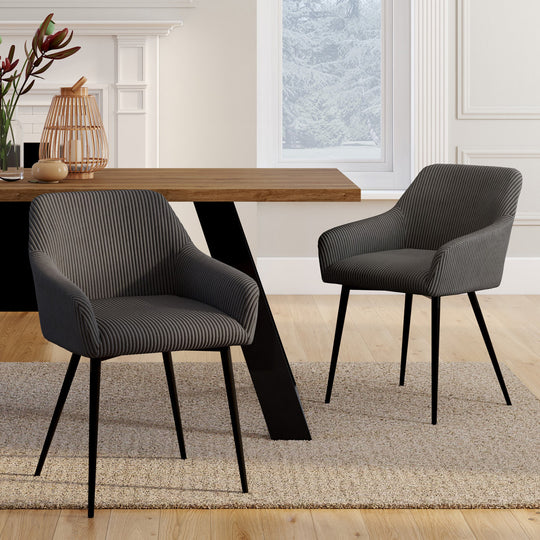 Lot de 2 fauteuils JENNY en velours côtelé gris foncé et pieds métal