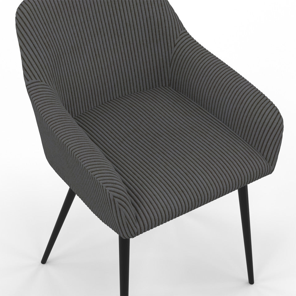 Lot de 2 fauteuils JENNY en velours côtelé gris foncé et pieds métal