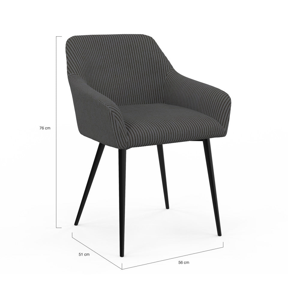 Lot de 2 fauteuils JENNY en velours côtelé gris foncé et pieds métal