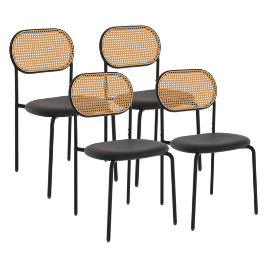 Lot de 4 chaises Clarisse Noires et dossier cannage