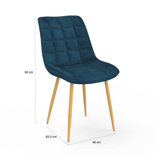 Lot de 4 chaises Melinda velours mix de couleurs (bleu, gris clair, gris foncé et jaune) et pieds dorés