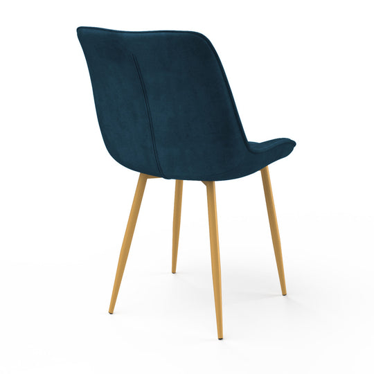 Lot de 4 chaises Melinda velours mix de couleurs (bleu, gris clair, gris foncé et jaune) et pieds dorés