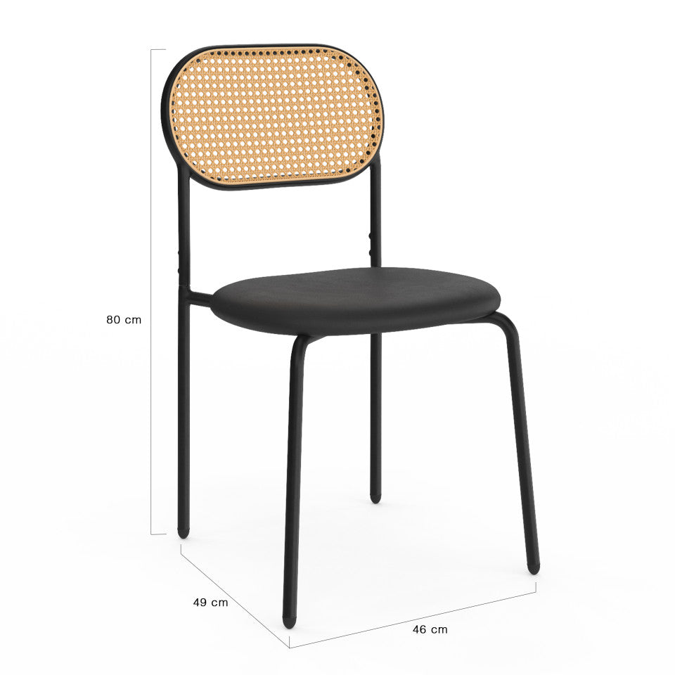 Lot de 4 chaises Clarisse Noires et dossier cannage