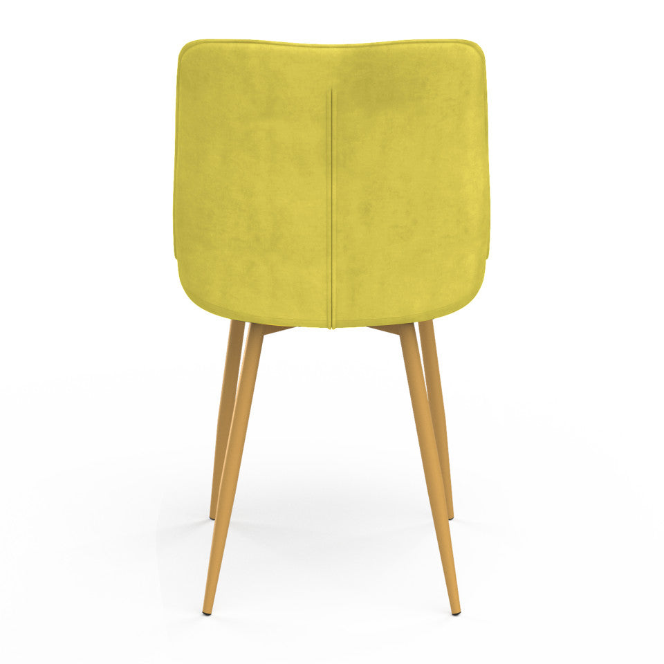 Lot de 4 chaises Melinda velours mix de couleurs (bleu, gris clair, gris foncé et jaune) et pieds dorés