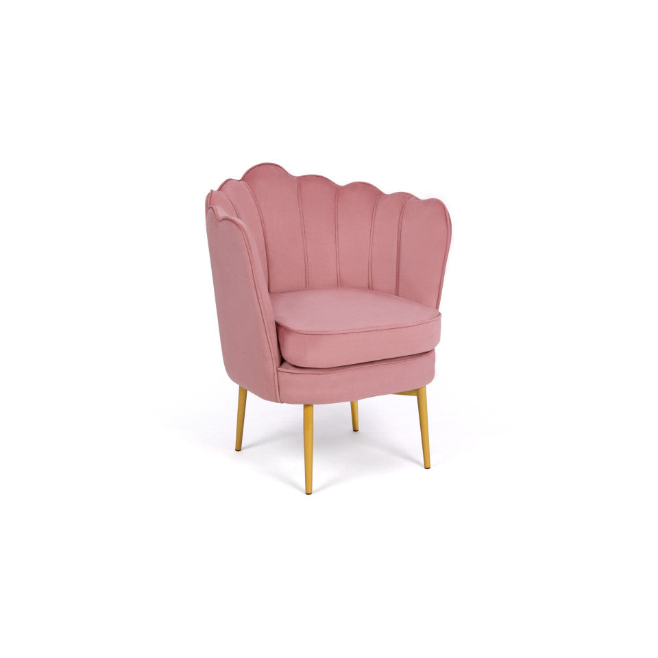 Fauteuil Arielle rose pieds dorés