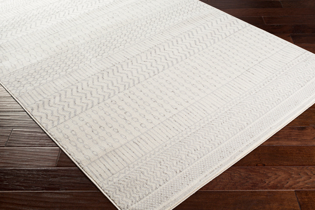 Tapis SURYA Hama scandinave bohème, motif frises gris clair sur fond blanc cassé, vue 6