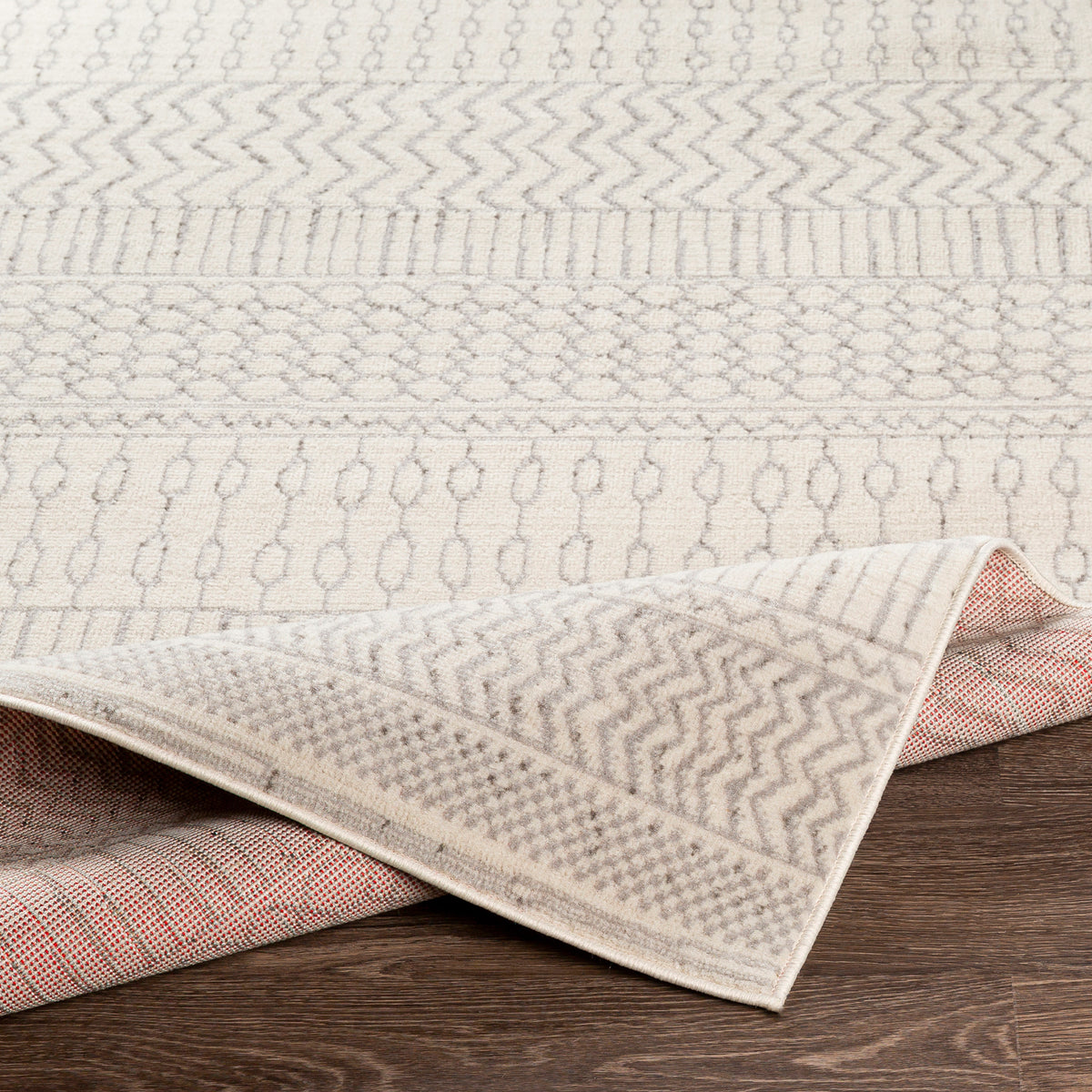 Tapis SURYA Hama scandinave bohème, motif frises gris clair sur fond blanc cassé, vue 4