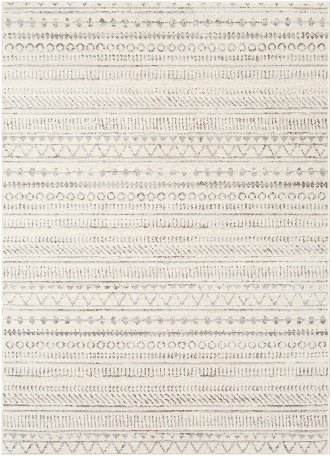 Tapis SURYA Bianca scandinave, motif géométrique en bandes grises sur fond blanc cassé, vue 7