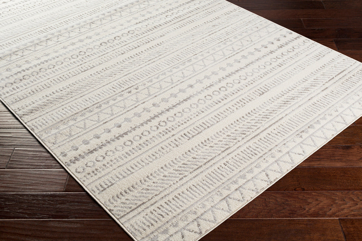 Tapis SURYA Bianca scandinave, motif géométrique en bandes grises sur fond blanc cassé, vue 10