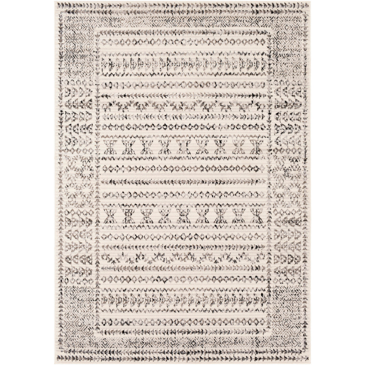 Tapis SURYA Ipoh scandinave bohème, motif berbère noir et anthracite sur fond crème, vue 11