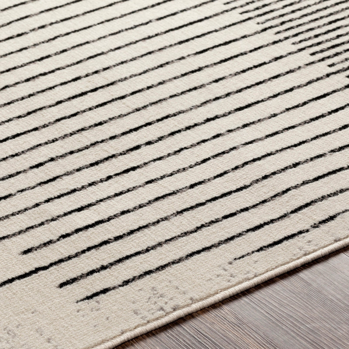 Tapis de couloir SURYA Santiago scandinave, motif de cercles rayés noirs sur fond blanc cassé, vue 10