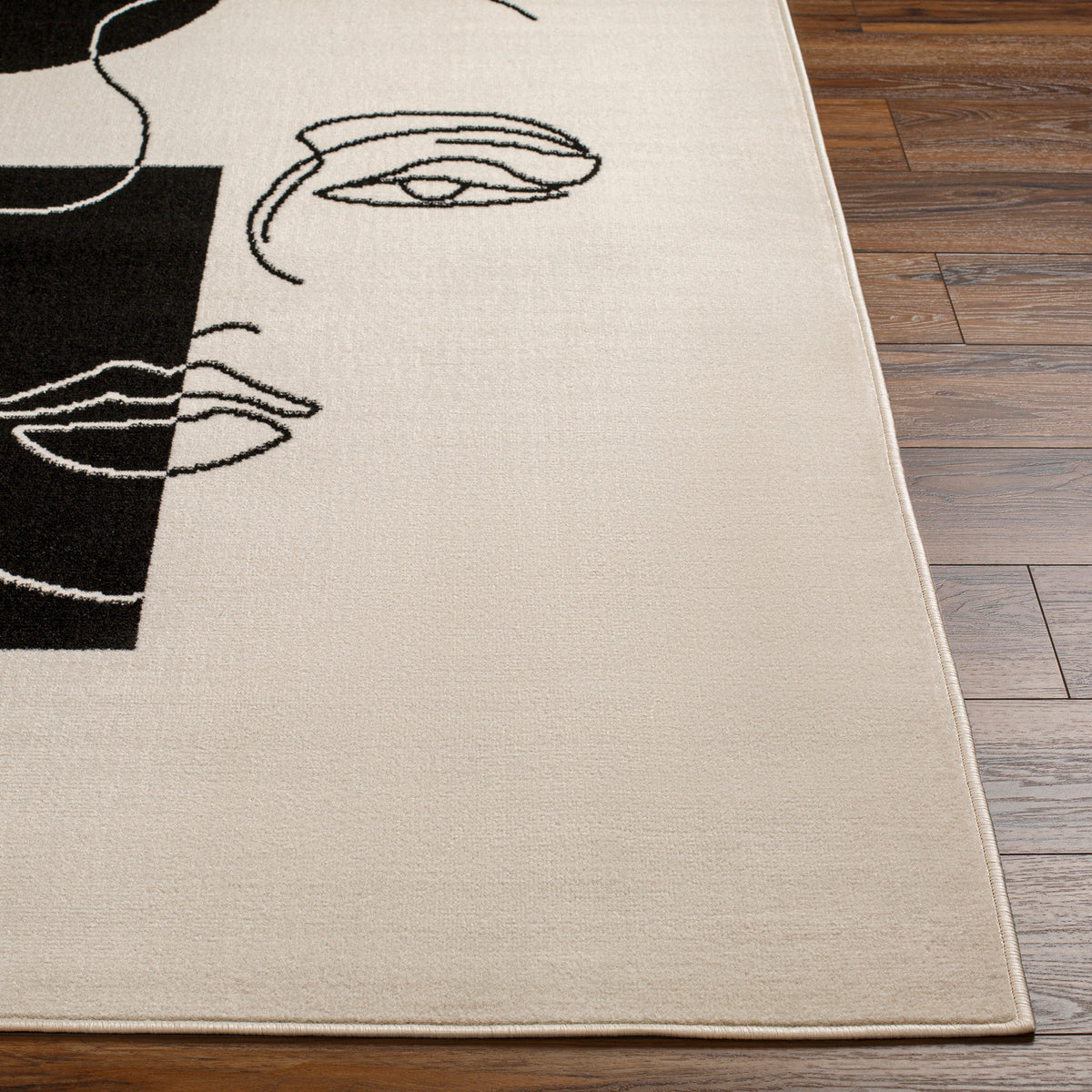 Tapis SURYA Cobo moderne, motif visage en ligne continue noir sur fond écru, vue 5
