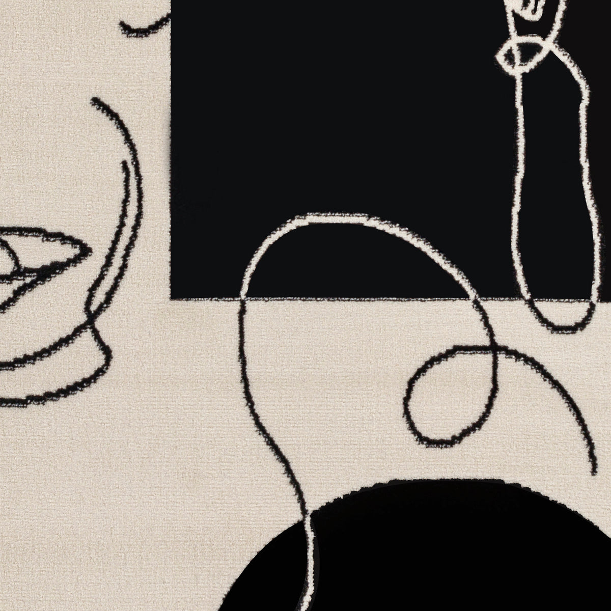 Tapis SURYA Cobo moderne, motif visage en ligne continue noir sur fond écru, vue 7