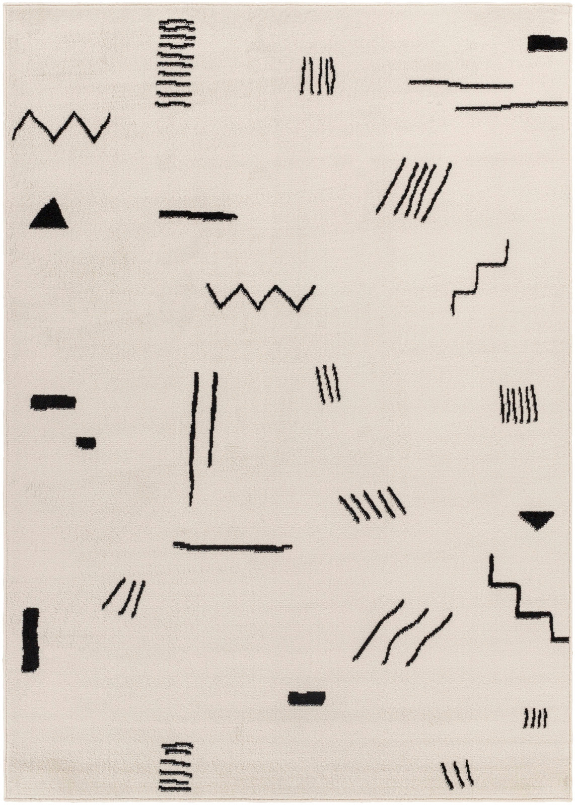 Tapis SURYA Kyoto moderne, motifs graphiques noirs sur fond blanc cassé, vue 2