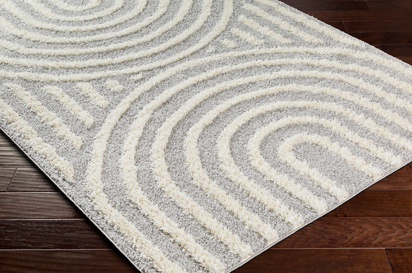 Tapis Shaggy Moderne Gris Clair/Blanc