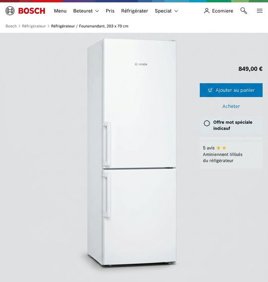Réfrigérateur combiné BOSCH KGN49XWEA pose-libre 203 x 70 cm Blanc — photo produit