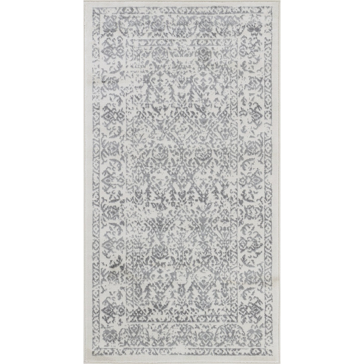 Tapis SURYA Margaux oriental vintage, motif d'arabesques délavées gris et anthracite sur fond blanc cassé, vue 8